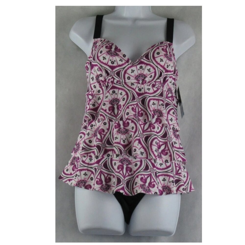 Swim Solutions Women's Tiered Fauxkini One-Piece Swimsuit, Magenta Multi, Size 8